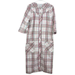 The Vermont Country Store Plaid Button-Front Robe in Pink & Mint 100% cotton